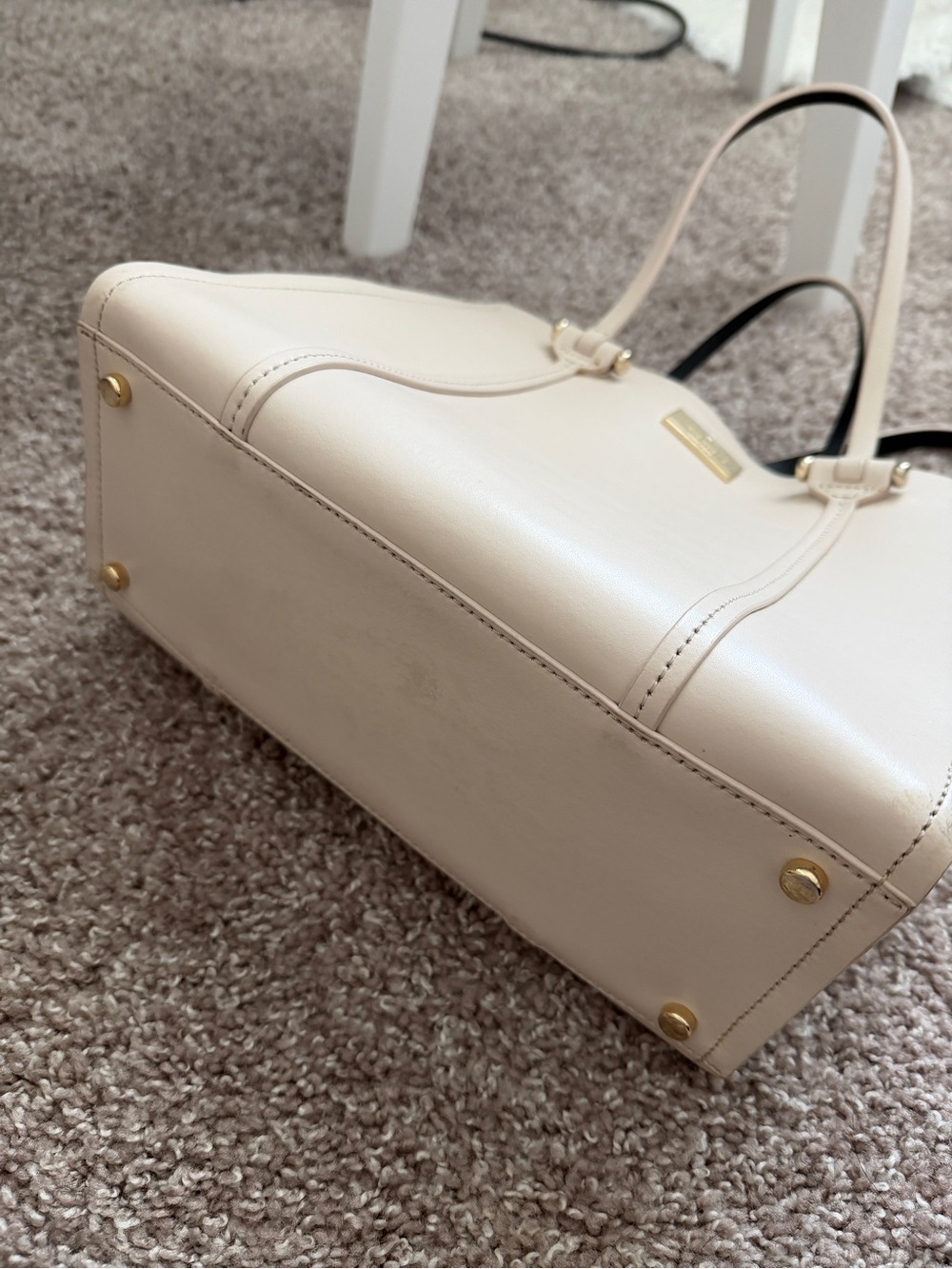 kate spade Cream Leather Structured Tote with Gold Logo Plate - Picture 6 of 7